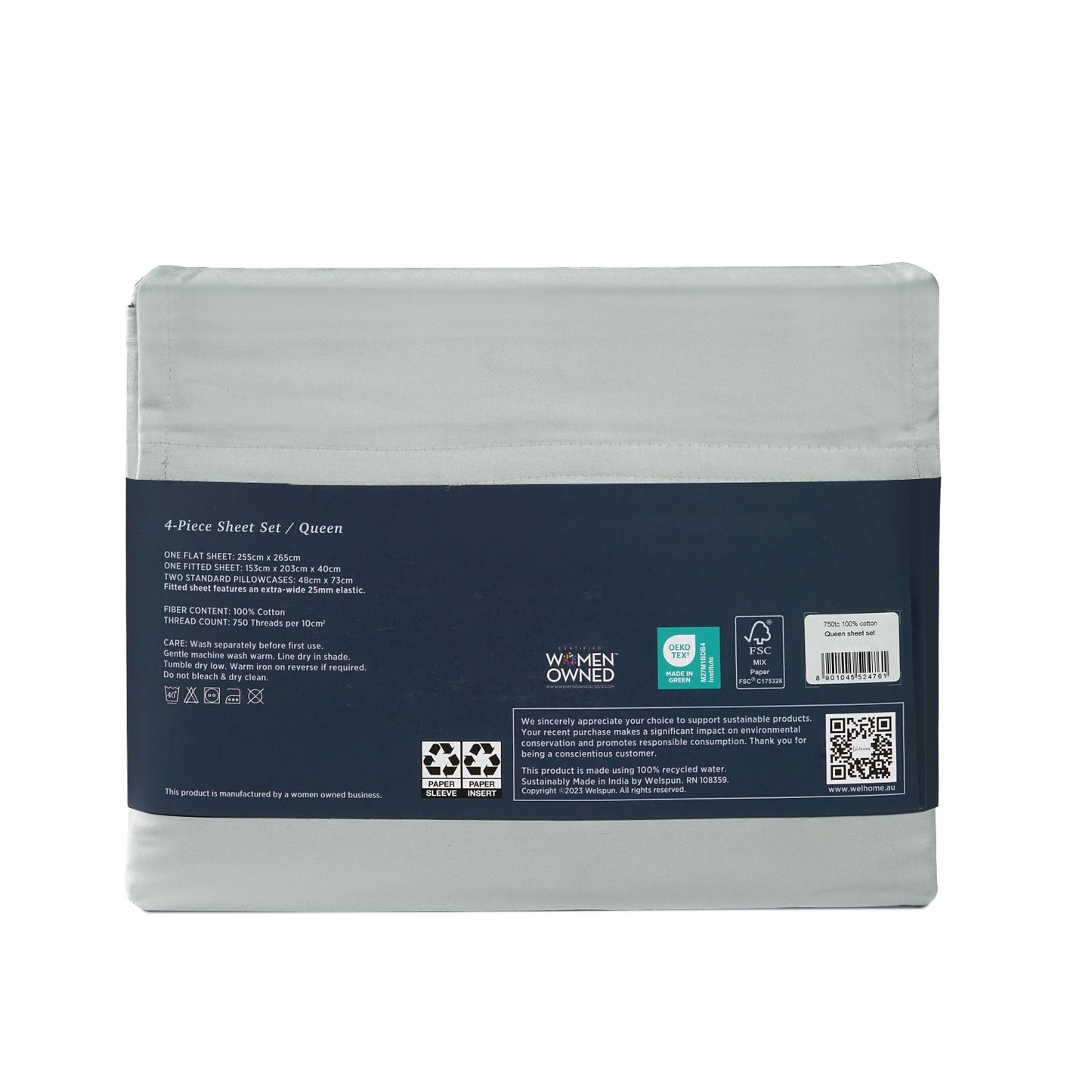 750TC Cotton Bed Sheet Set in Quiet Grey