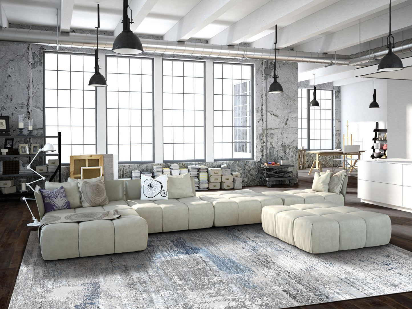 Echo 301 Grey Blue Washable Rug