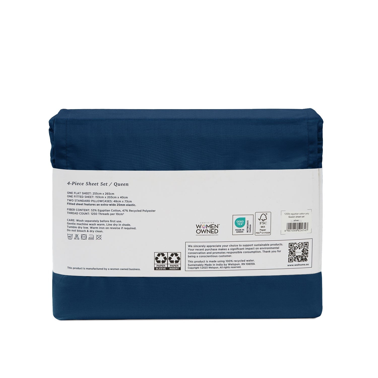 1250TC Egyptian Cotton Rich Bed Sheet Set in Marine Deep