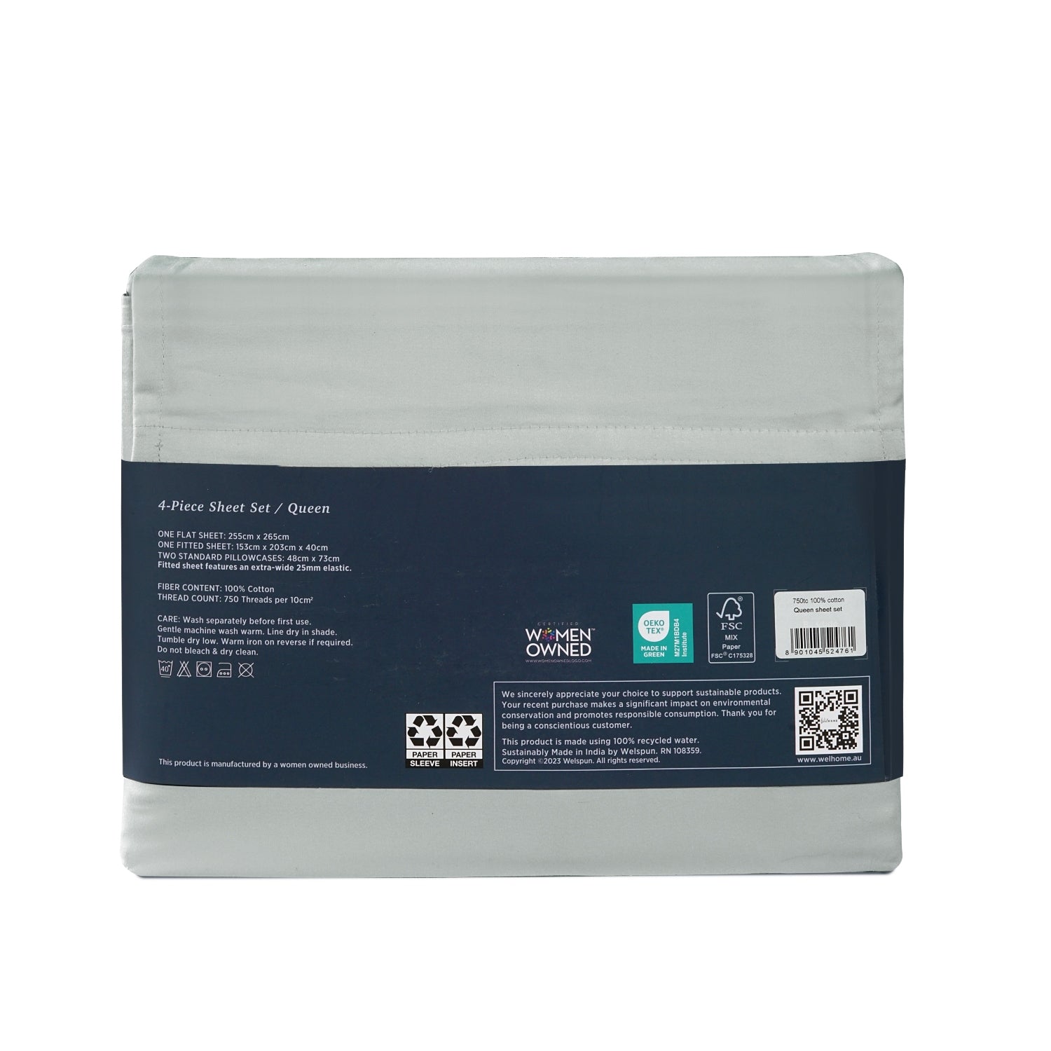 750TC Cotton Bed Sheet Set in Quiet Grey