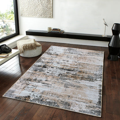 Echo 102 Grey Beige Washable Rug in Size 120cm x 160cm