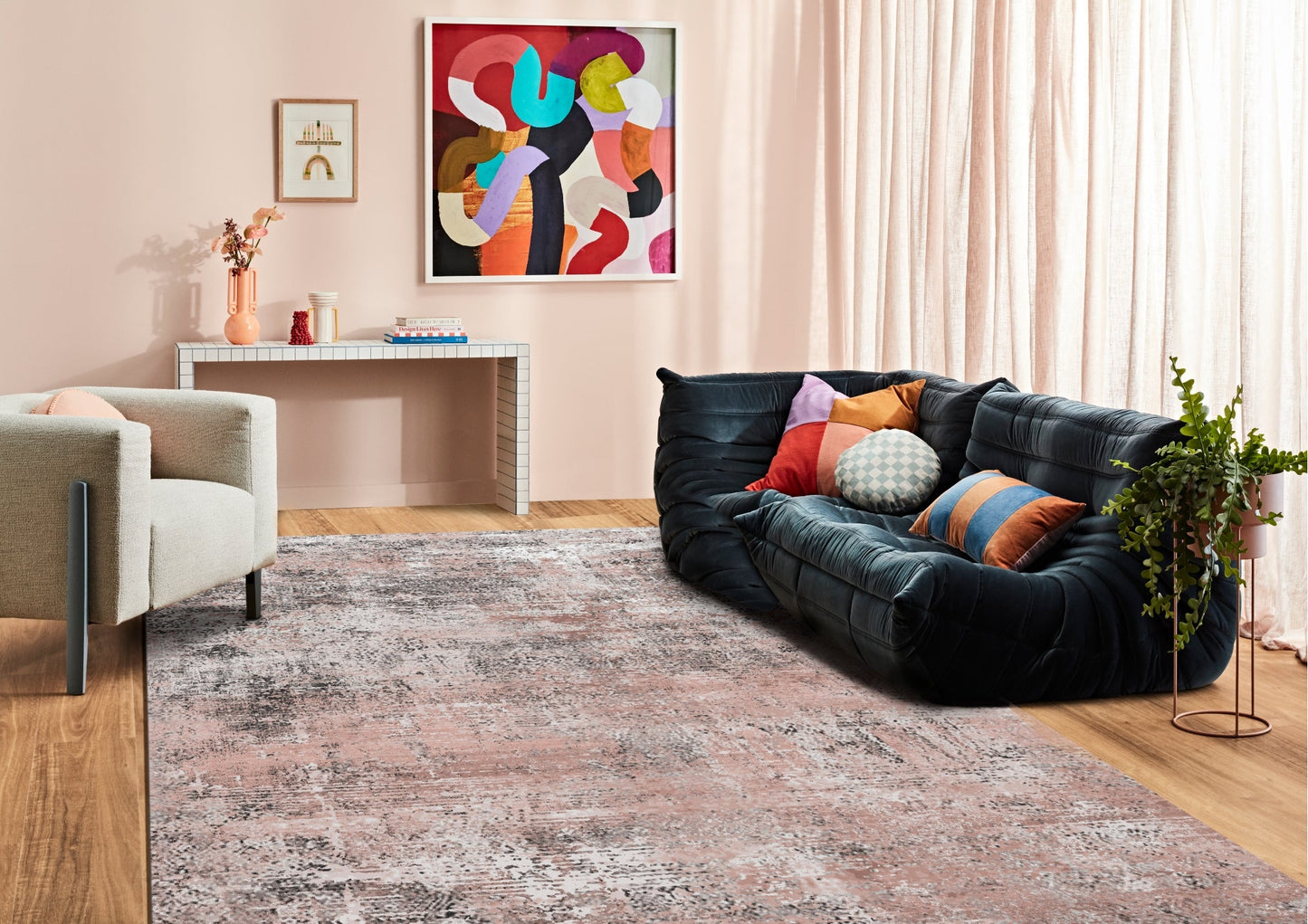 Echo 409 Grey Pink Washable Rug