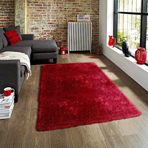 Pluto Red Shag Rug 150x220cm-Shag Rug-Rugs 4 Less